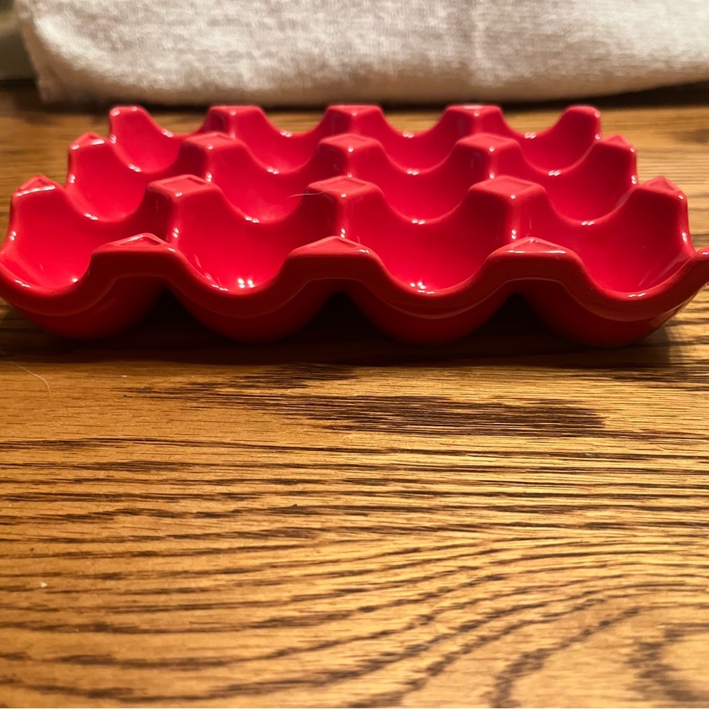 Food Network Vibrant Red Ceramic Egg Tray